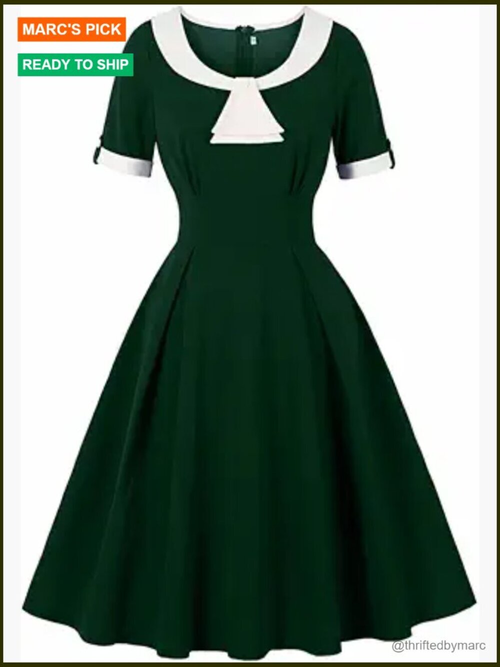 1950s Retro Swing Cocktail Dress Short Sleeve Ruched A-Line Midi